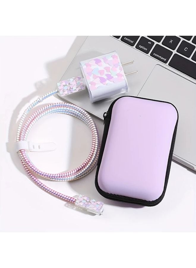 6 Piece Data Cable Organizer Set With Fast Charging Colorful Love Purple Cord Management Kit - Image 1